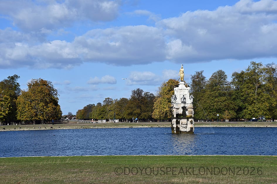 The Diana Fountain in Bushy Park on a sunny autumn day