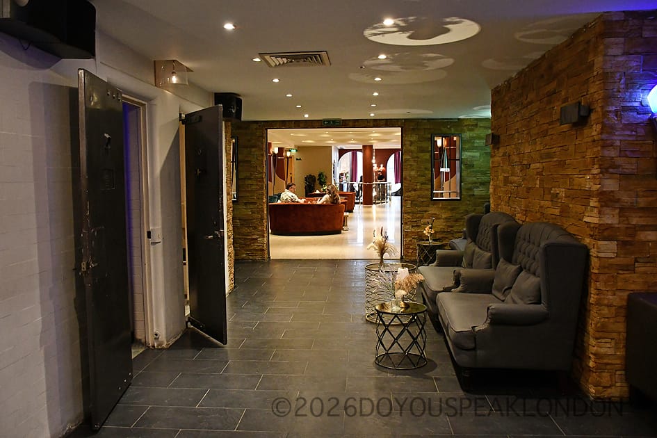 Corridor from the bar to the private cinema at the Courthouse Hotel