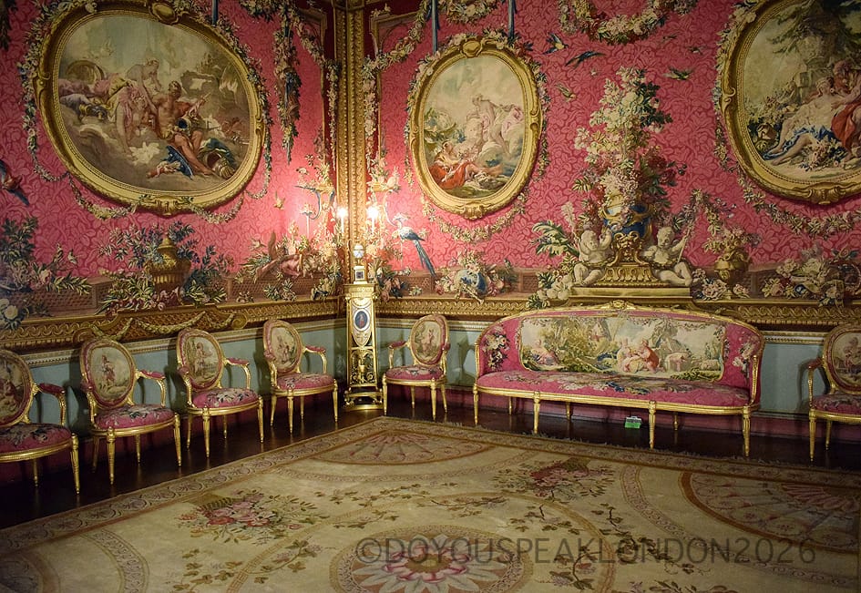 Pink Gobelins tapestries in the Tapestry Room at Osterley House