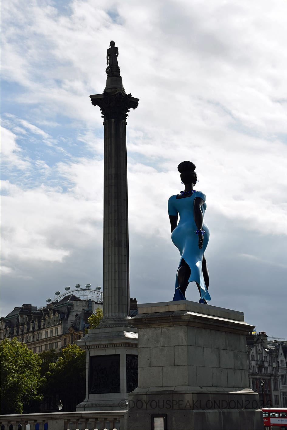 Nelson's Column and the Fourth Plinth sculpture on Trafalgar Square, outside the National Gallery