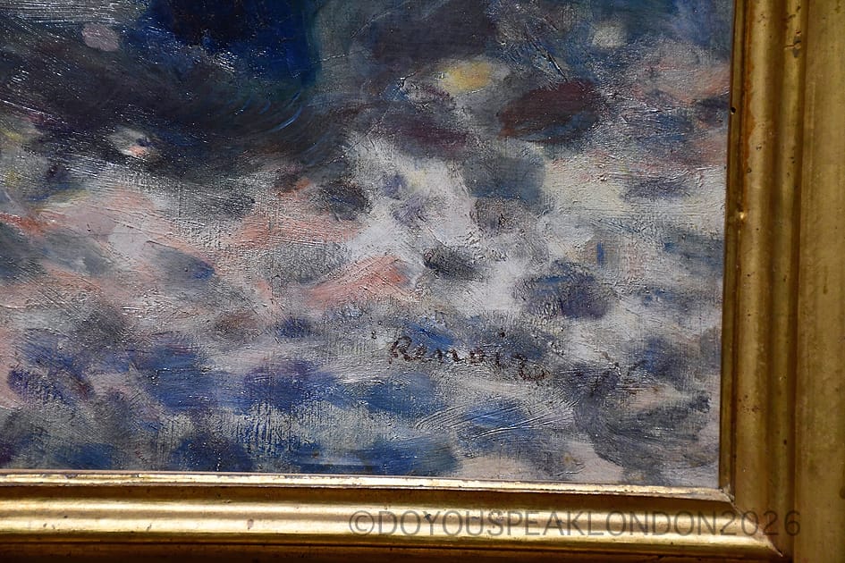 Close-up of Renoir's brushstrokes and signature at the National Gallery Renoir exhibition