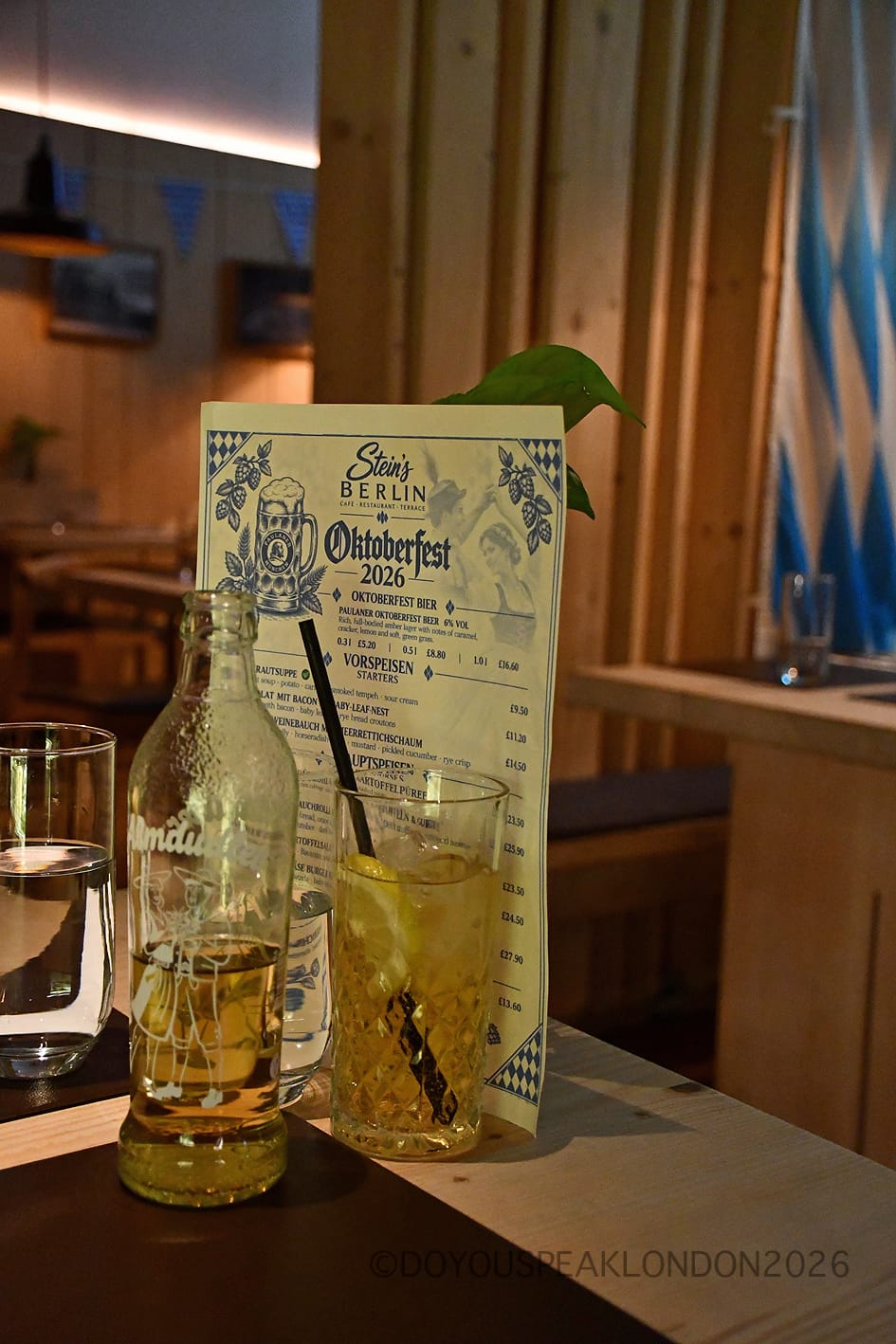 The Stein's Berlin Oktoberfest 2026 menu on the table