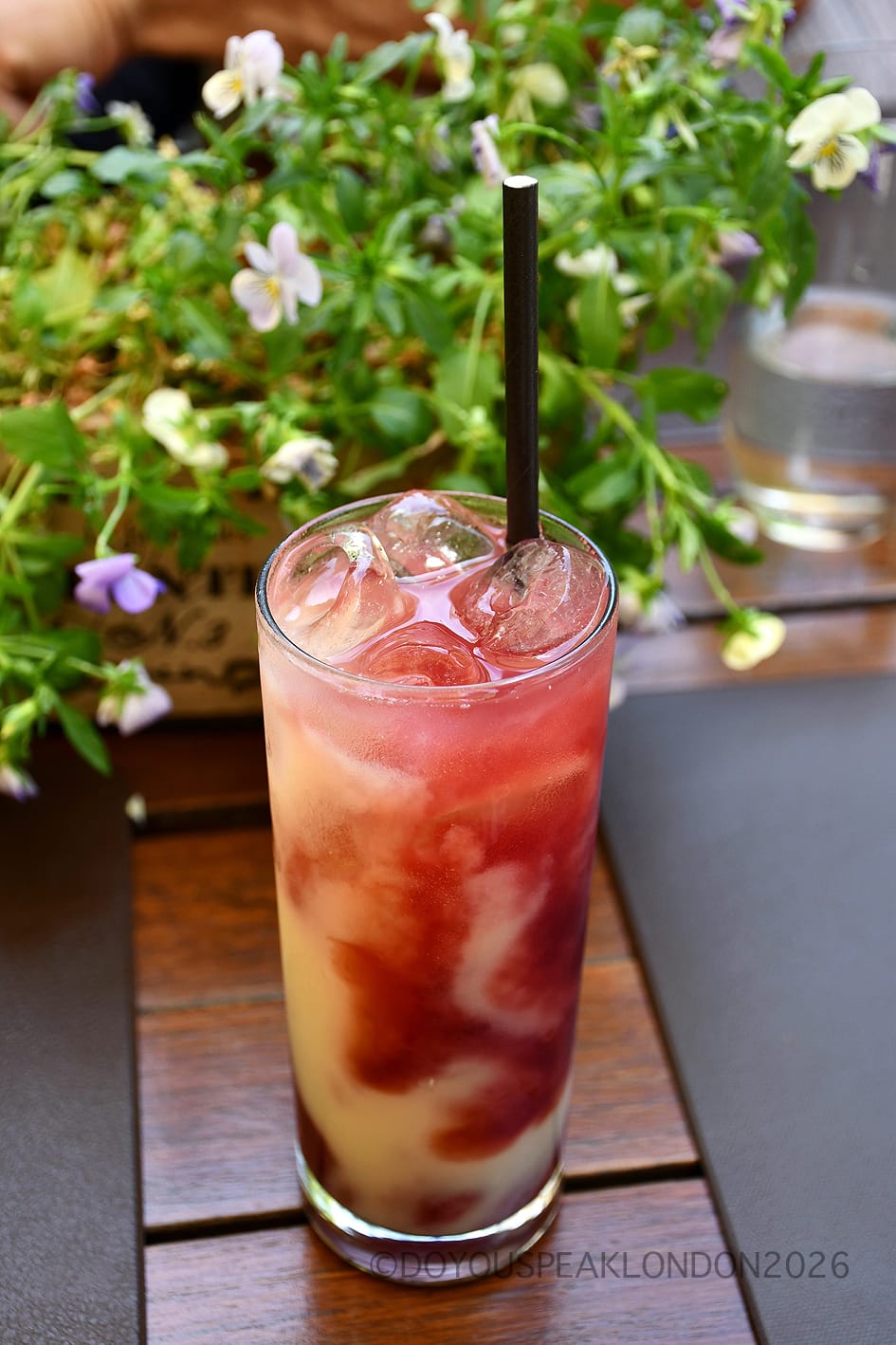 A pink and white summer drink on the Stein's Berlin terrace