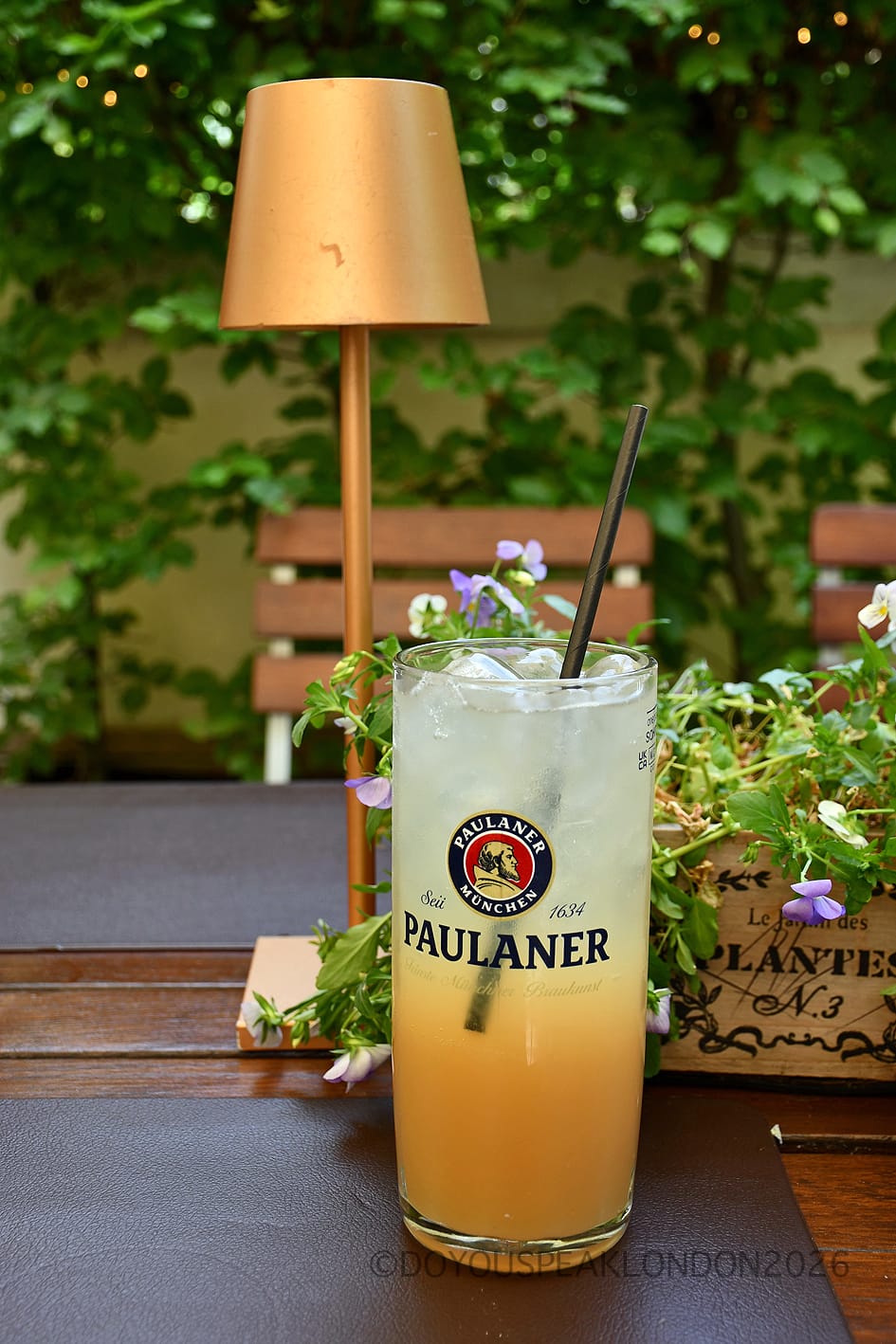 A Paulaner drink on the Stein's Berlin terrace in summer