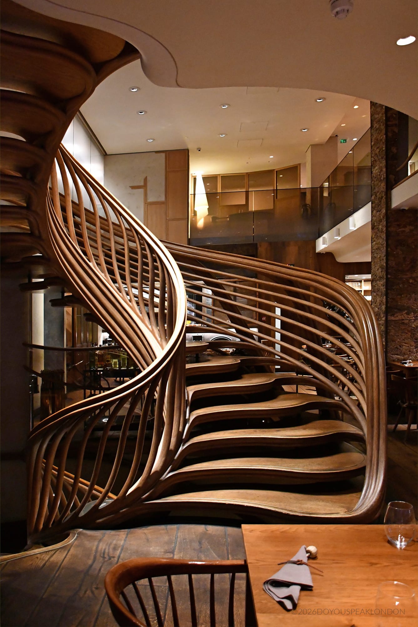 Oak spiral staircase StairStalk at HIDE restaurant in Mayfair