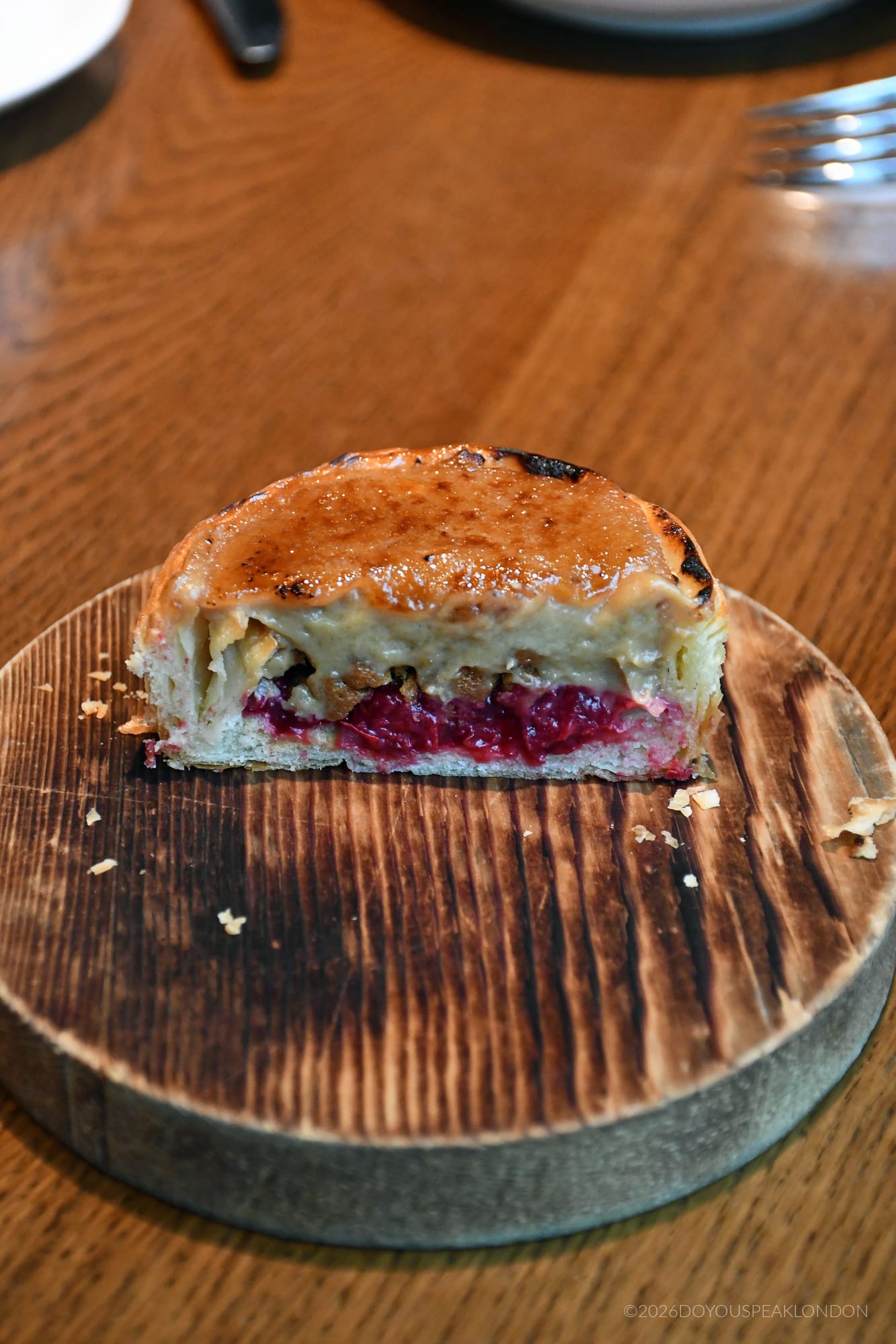 Inside the cherry and Biscoff creme brulee croissant at HIDE